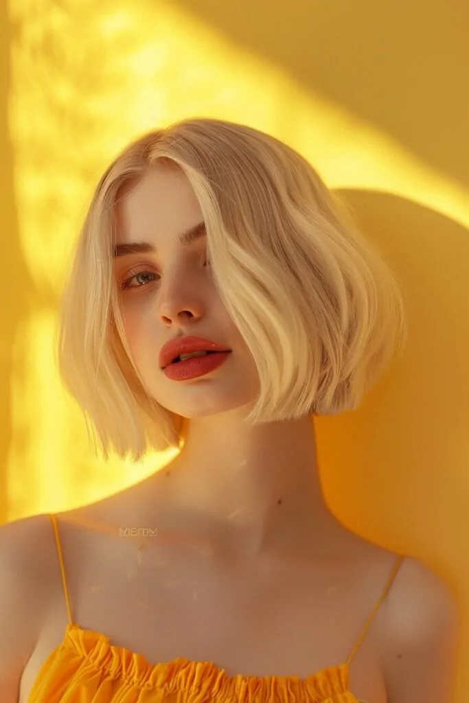 Peachy Blonde Shoulder Length Bob