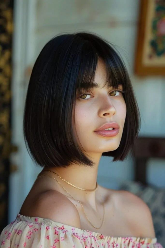 Shoulder Length Bob with Side Swept Bangs